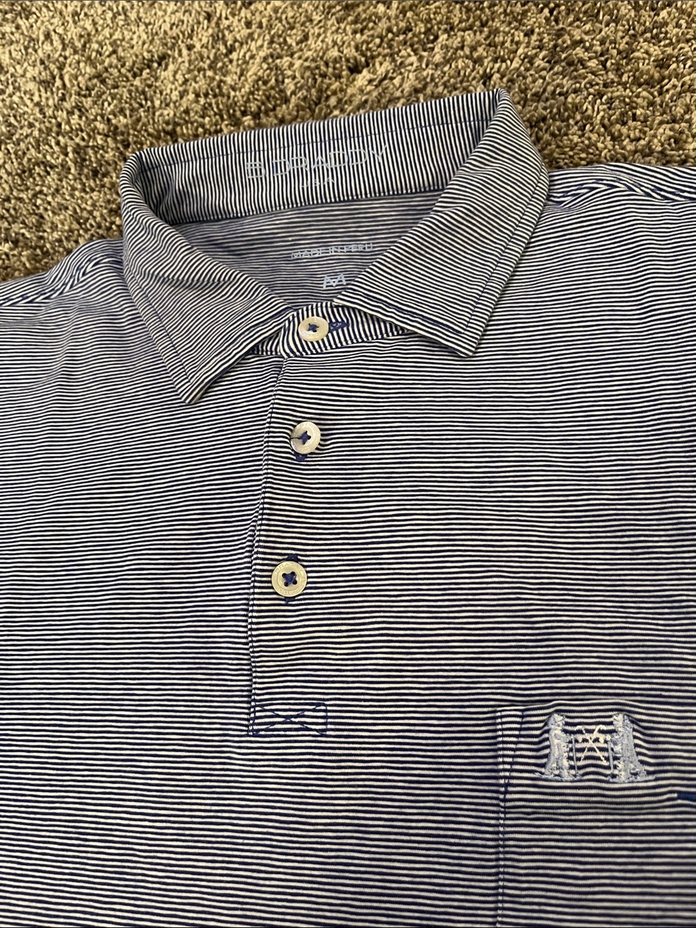 National golf Links of America! Men's Striped Pocket Polo Shirt - Navy /White. M - Picture 3 of 7